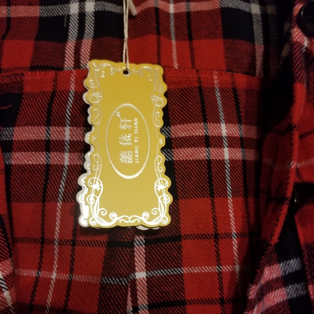 LAST ONE! Youth Sized Button Up Hooded Flannel Top - Picture 4 of 5